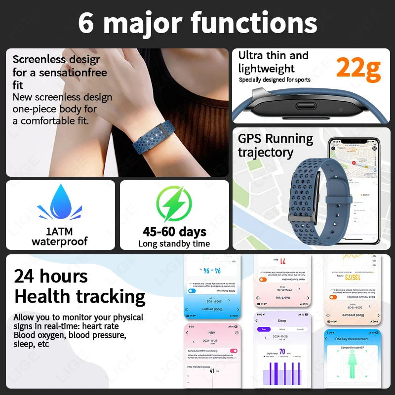 No-Screen Smart Bracelet with Heart Rate Blue