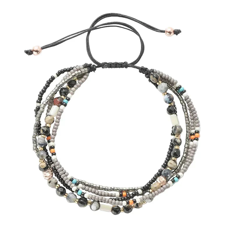 Bracelet with Multi-Layer Bohemia Beads for Women (Black)