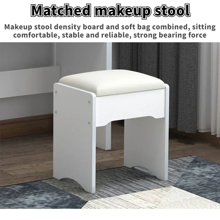 Elegance in Simplicity: White Dressing Table Set with Sliding Mirror & Ample Storage
