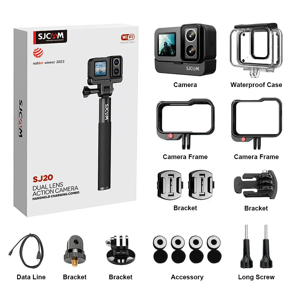 4K Dual-Lens Action Camera Power Stick Included Black