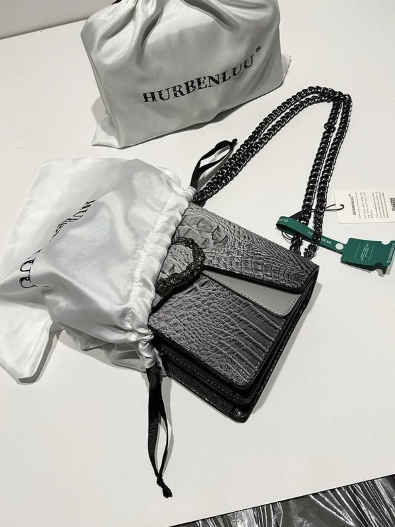 Crocodile Pattern Chain Shoulder Bag