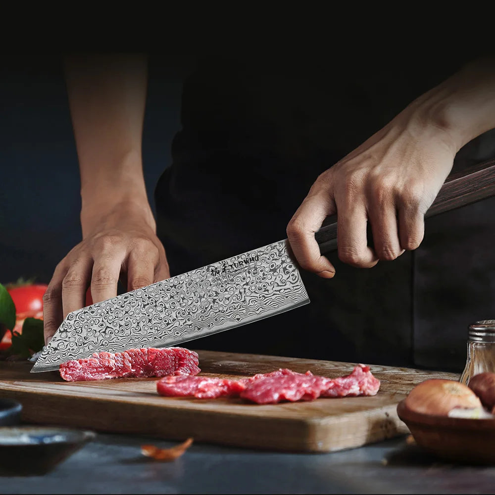 7-Inch Hand-Forged Kiritsuke Knife 73-Layer Damascus Steel Black