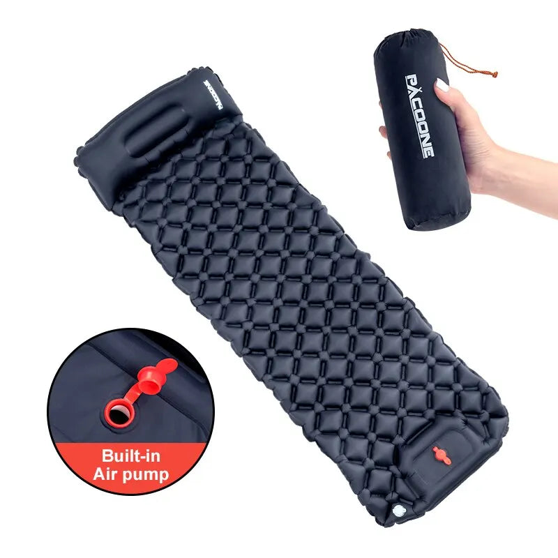 Camping Inflatable Sleeping Pad with Built-in Foot Pump And Pillow Navy Blue