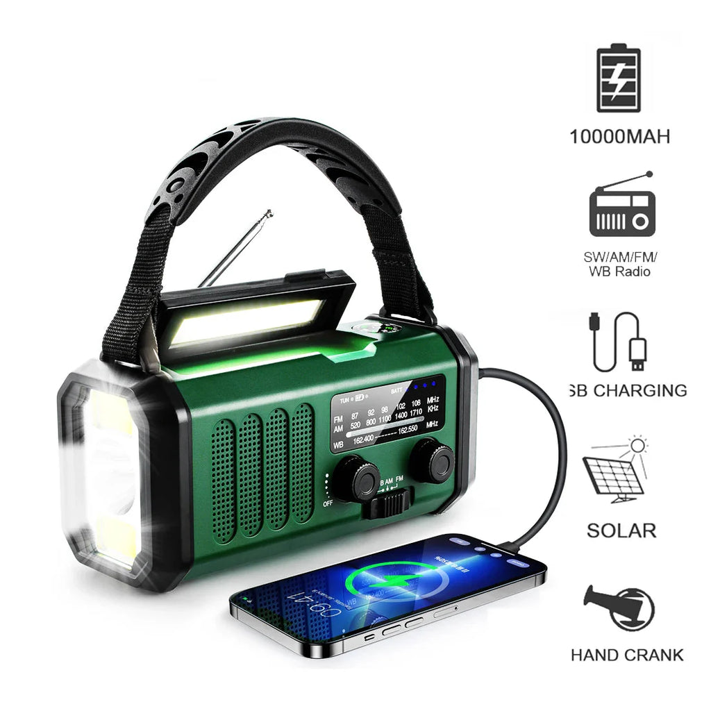 10000mAh Solar Hand Crank Emergency Radio Green