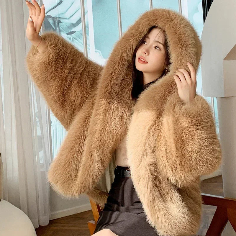 Women's Faux Fox Fur Hooded Winter Jacket
