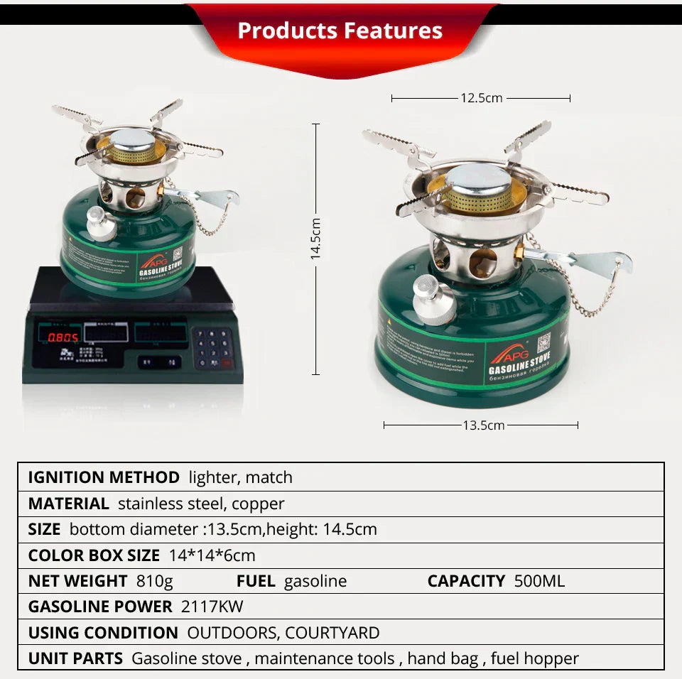 Camping Gasoline Oil Stove with Silencer Green