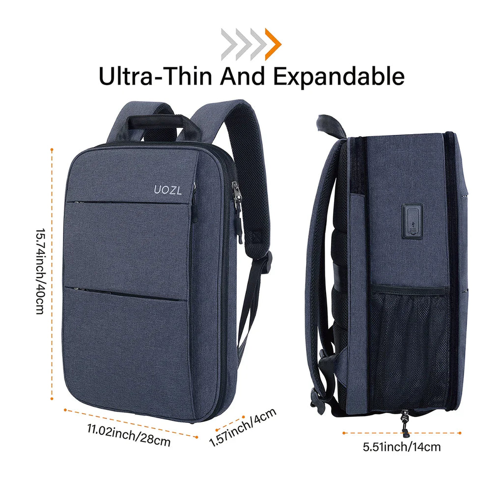 Slim Expandable Laptop Backpack Dark Grey