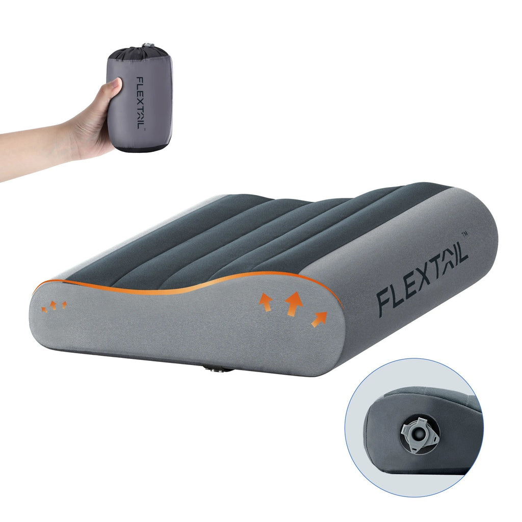 B-Shaped Inflatable Travel Pillow Dual Neck Support Gray