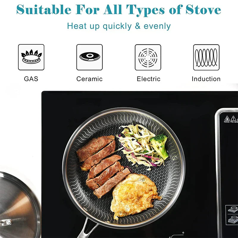 28cm Stainless Steel Honeycomb Nonstick Frying Pan with Lid Silver
