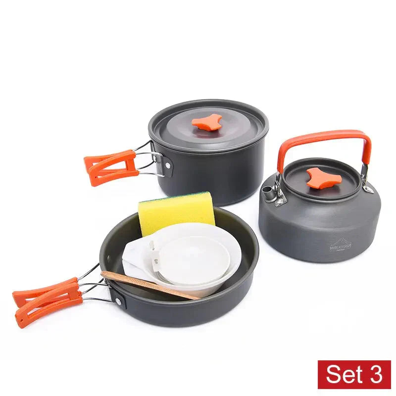 Foldable Aluminum Camping Cookware Tableware Set Black