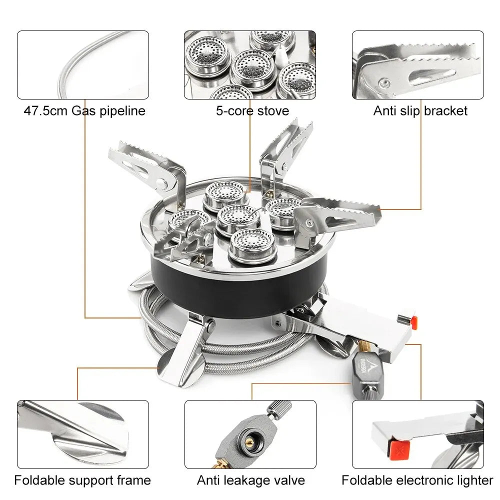 High-Power Camping Gas Stove Portable Split Furnace Black