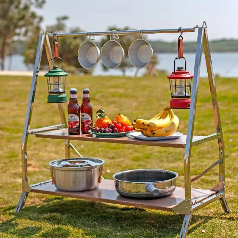 Portable Folding Outdoor Camping Storage Shelf 304 Stainless Steel Silver
