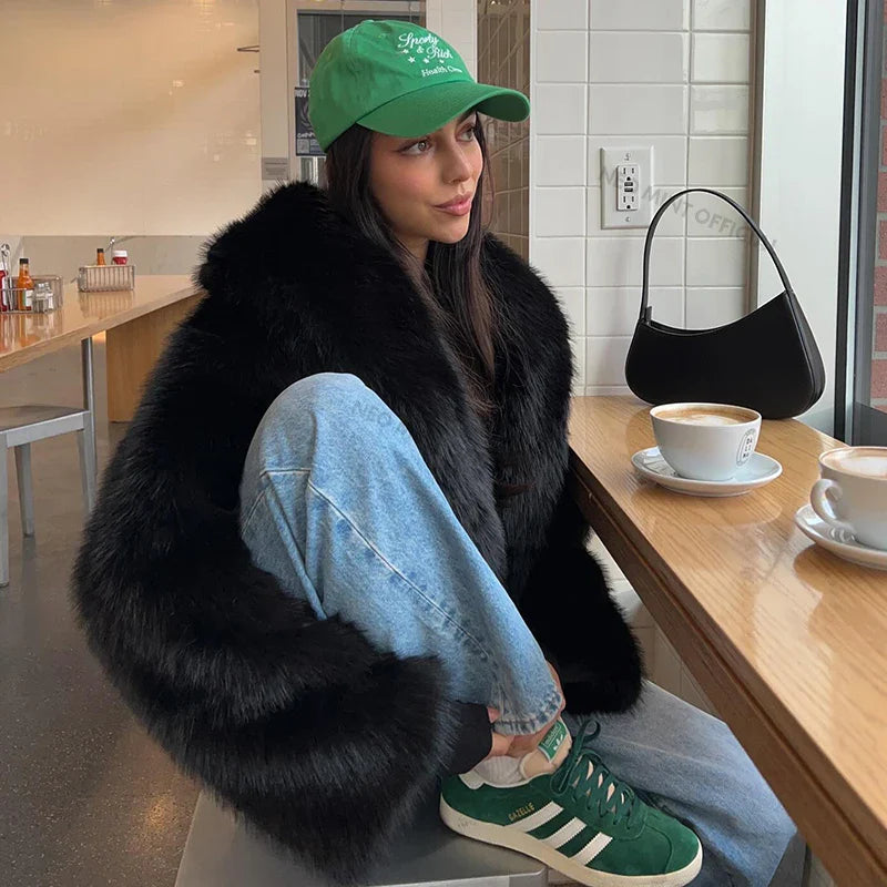 Neo Mint Faux Fox Fur Shawl Collar Jacket