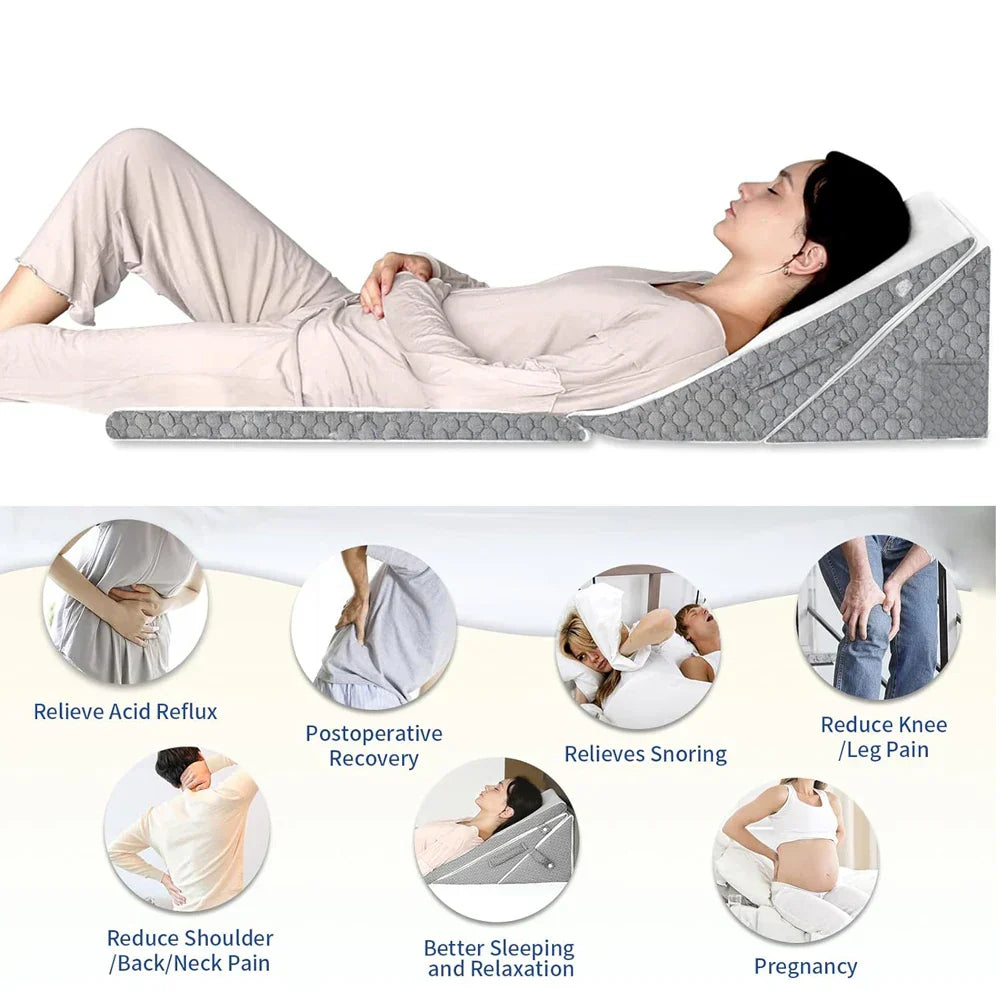 Adjustable Wedge Pillow Set Ergonomic Triangle Pillow Headrest Grey
