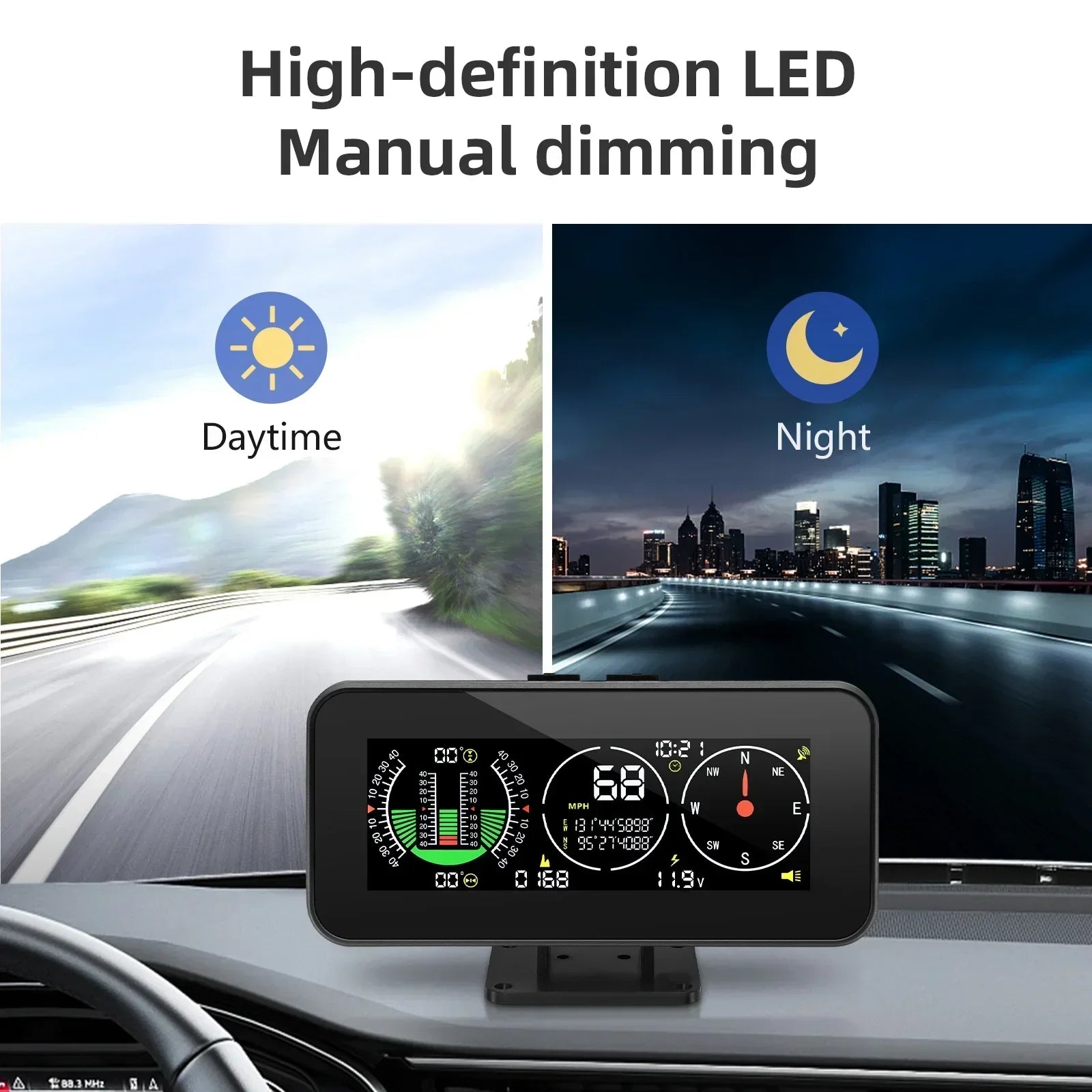 M60 Digital Speed Slope Meter GPS Speedometer & Compass Black