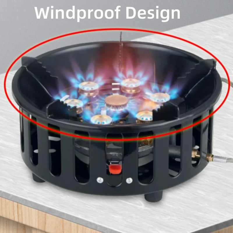 7-Core High-Power Camping Stove Gas Burner Black