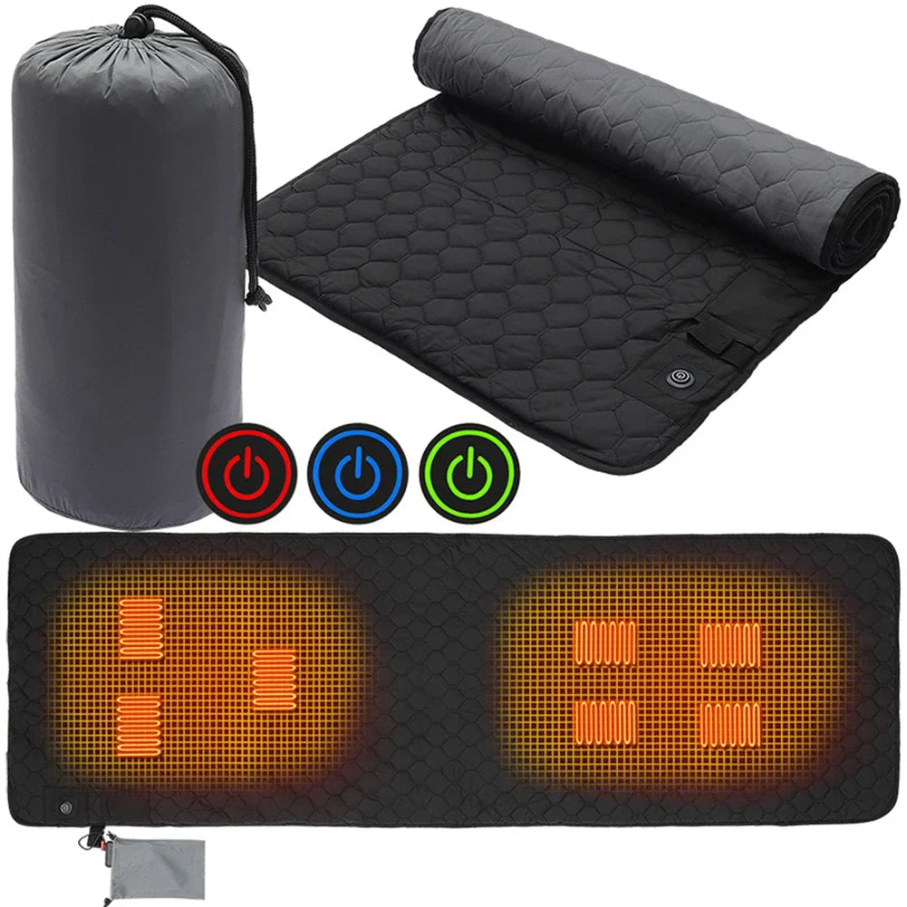 USB Heated Sleeping Mat – 4-Zone Electric Camping Heating Pad for Sleeping Bags & Tents