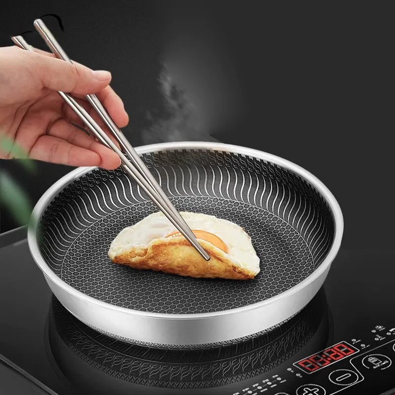 Premium 30cm Stainless Steel Honeycomb Nonstick Skillet Silver