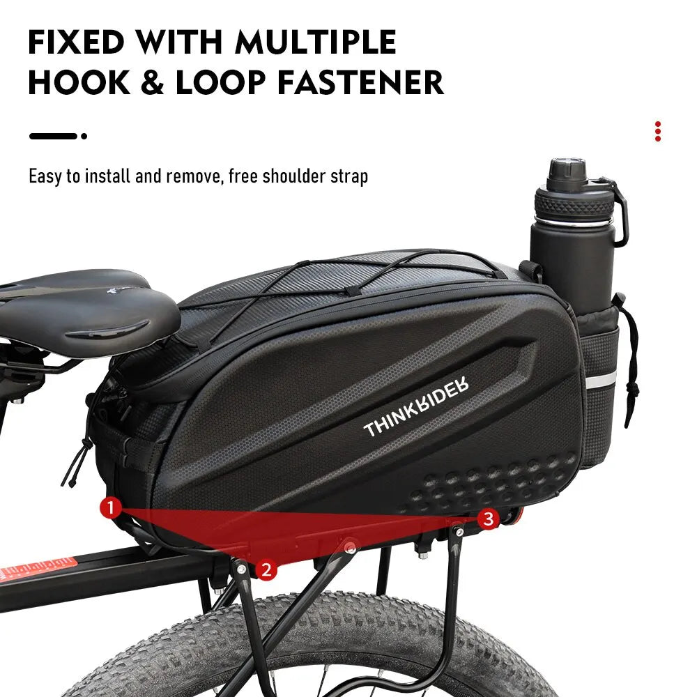 14L Bicycle Hard Shell Hunch Waterproof PU Bike Tail Bag Black