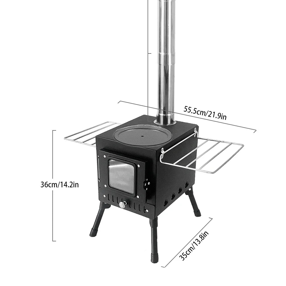 Foldable Stainless Steel Wood Burning Camping Stove with Viewing Window