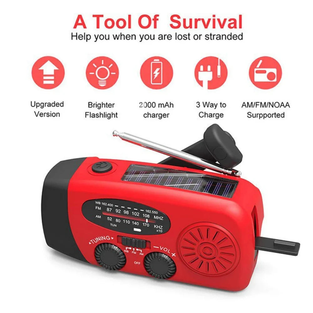 Solar Emergency Radio Power Bank Red