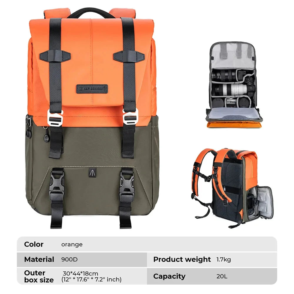 20L Camera Backpack with Tripod Holder Orange