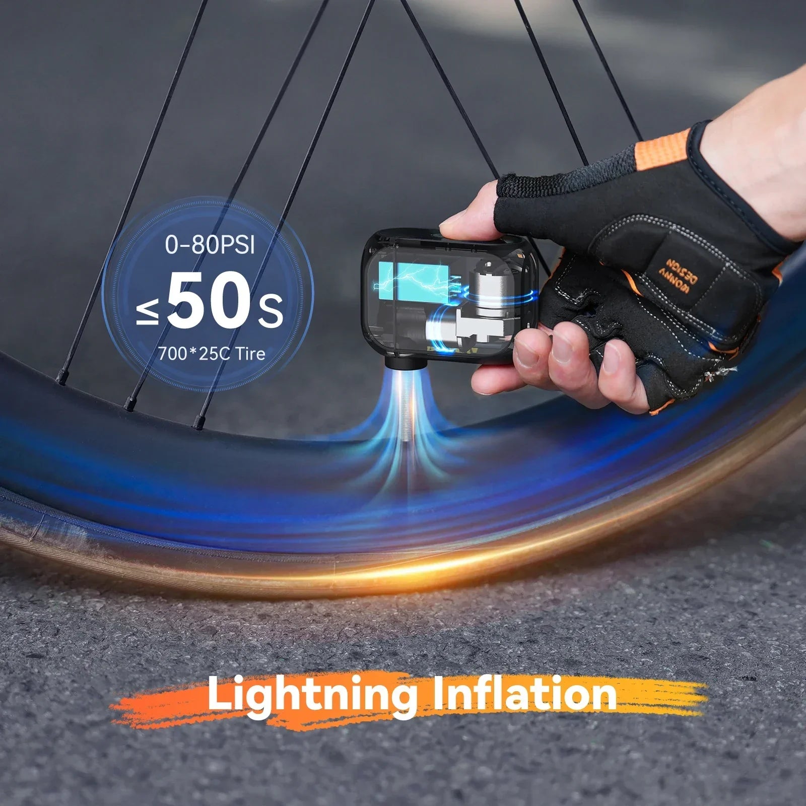 Pro Mini Electric Bike Pump Cordless Tire Inflator with Digital Screen Black