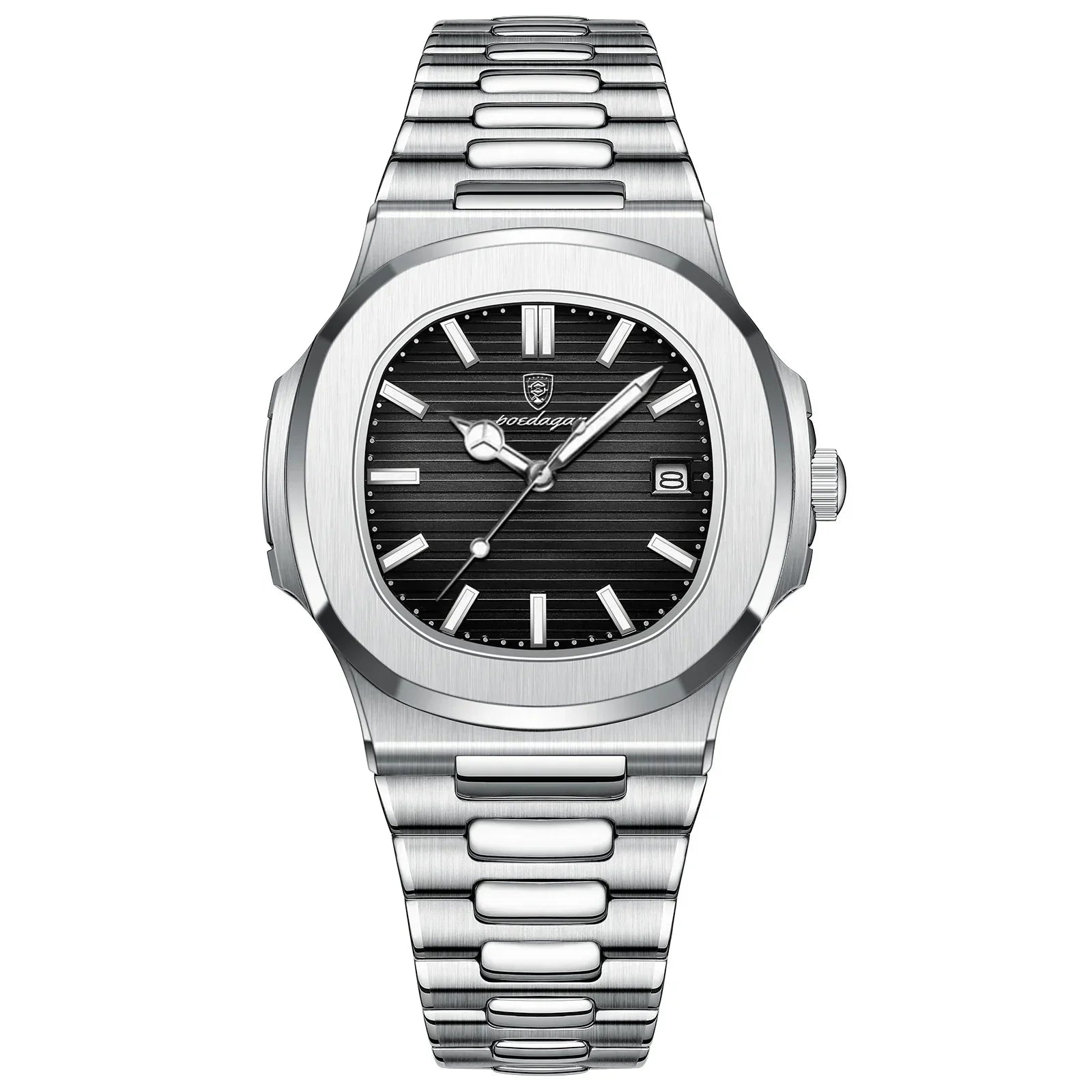 Watch for Men Stainless Steel Square Waterproof Quartz (Black)
