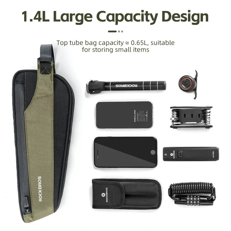 0.65L Ultralight Nylon Bike Top Tube Frame Bag Rainproof Green