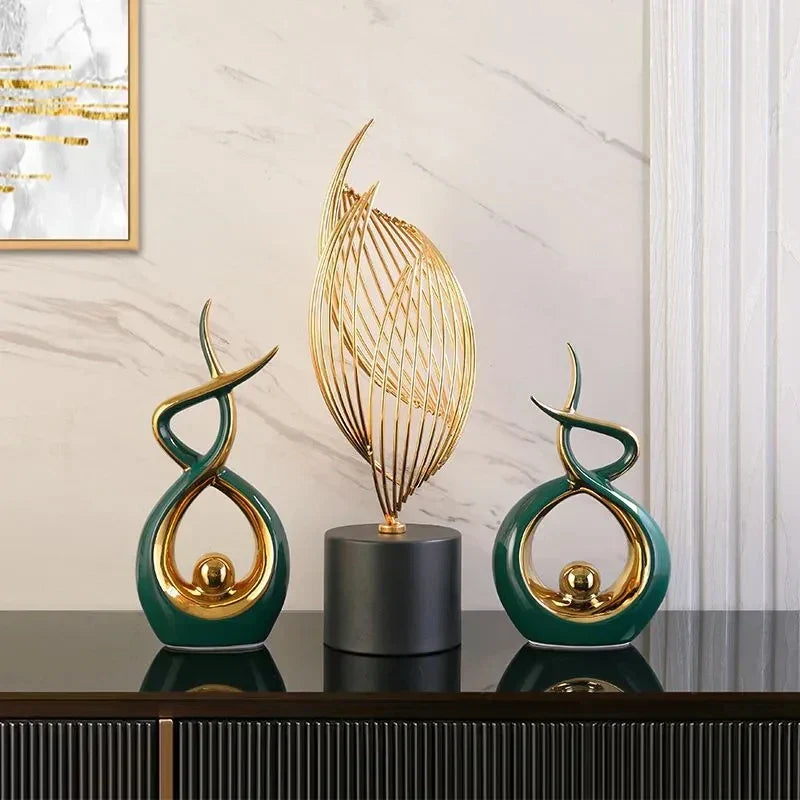 Elegant Green Ceramic Sculpture Statue - Set of 2