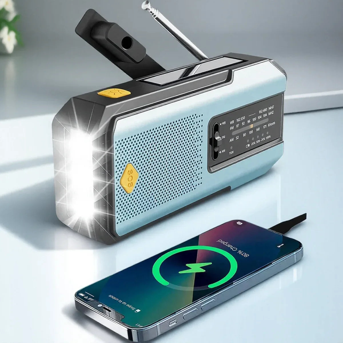 Solar Emergency Radio with LED Flashlight Blue