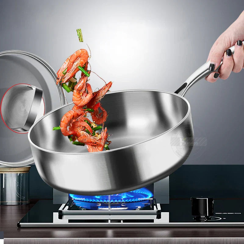 20cm Tri-Ply 304 Stainless Steel Frying Pan Uncoated Silver
