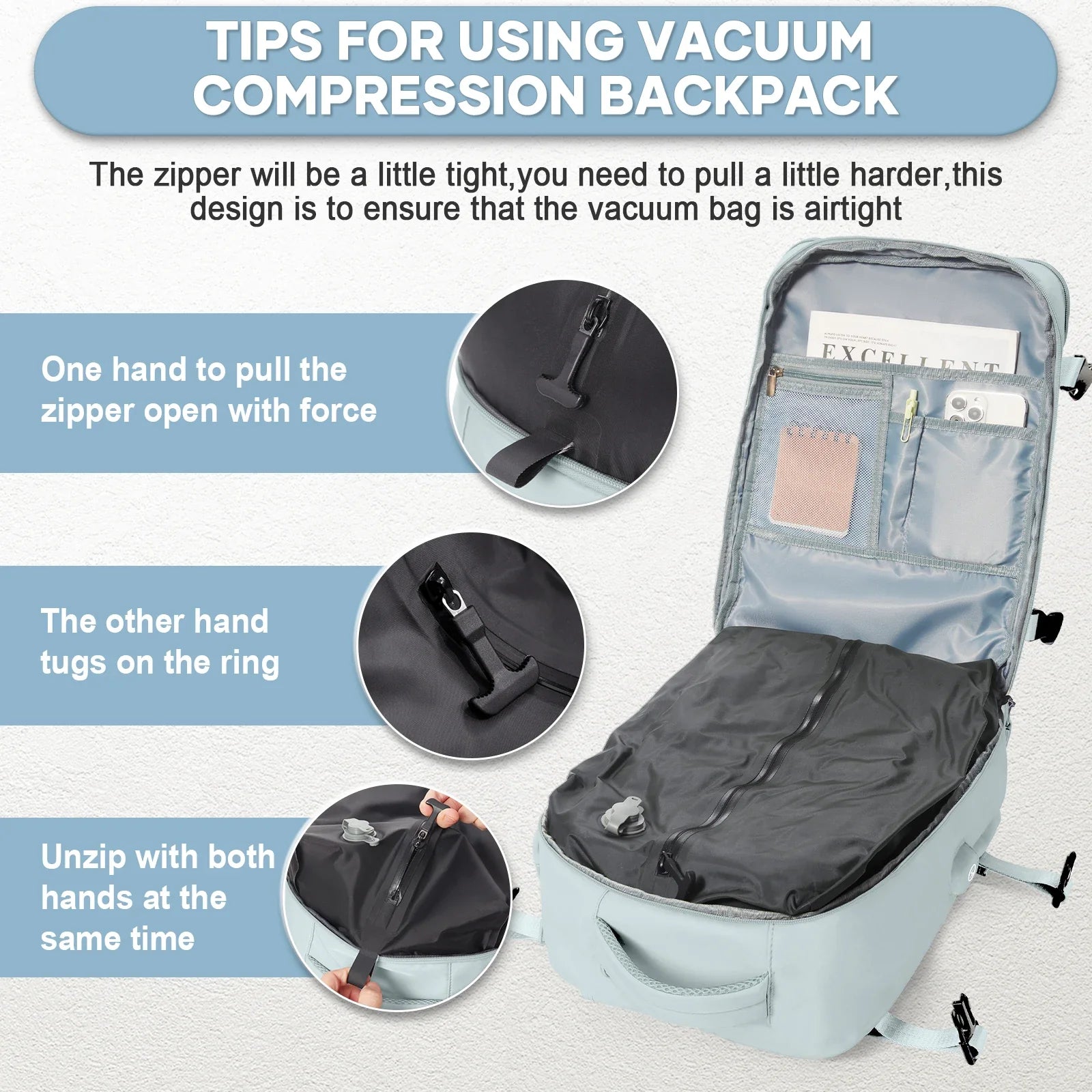 Vacuum Compression Laptop Backpack Blue