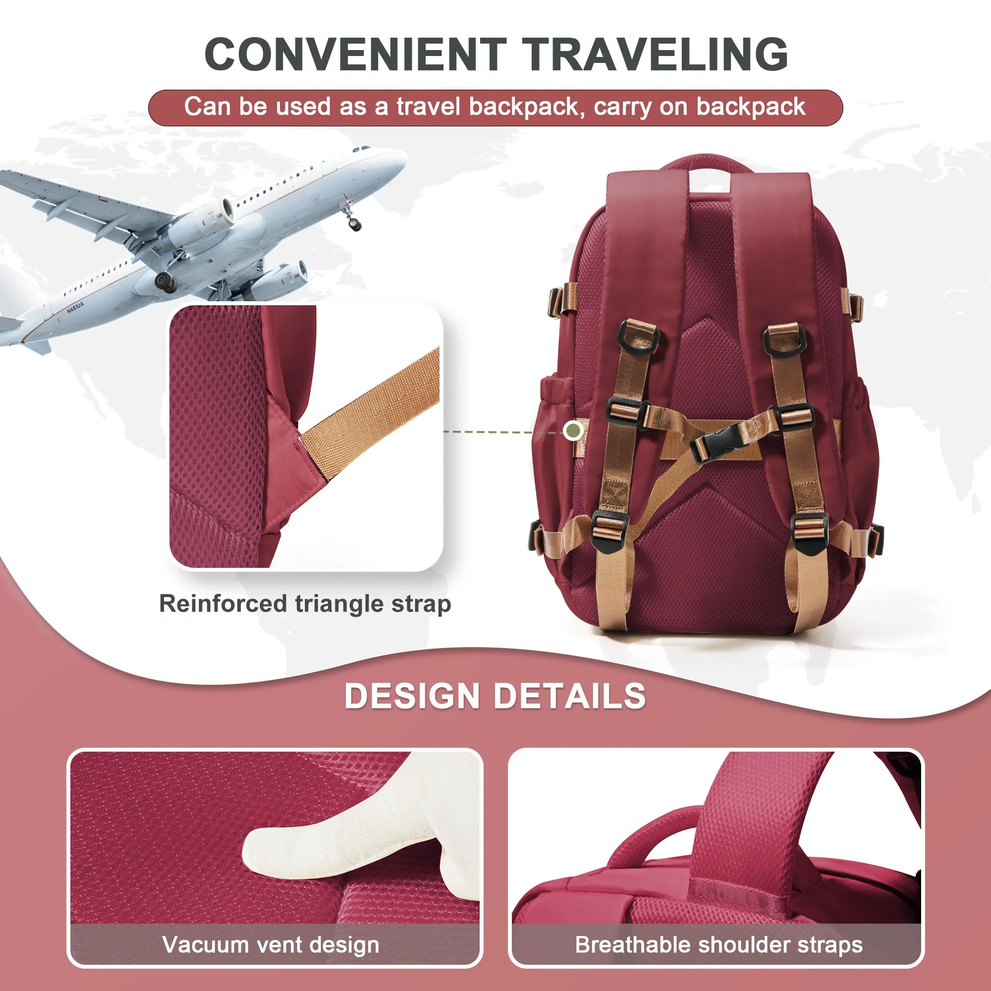 Waterproof Travel Laptop Backpack Red