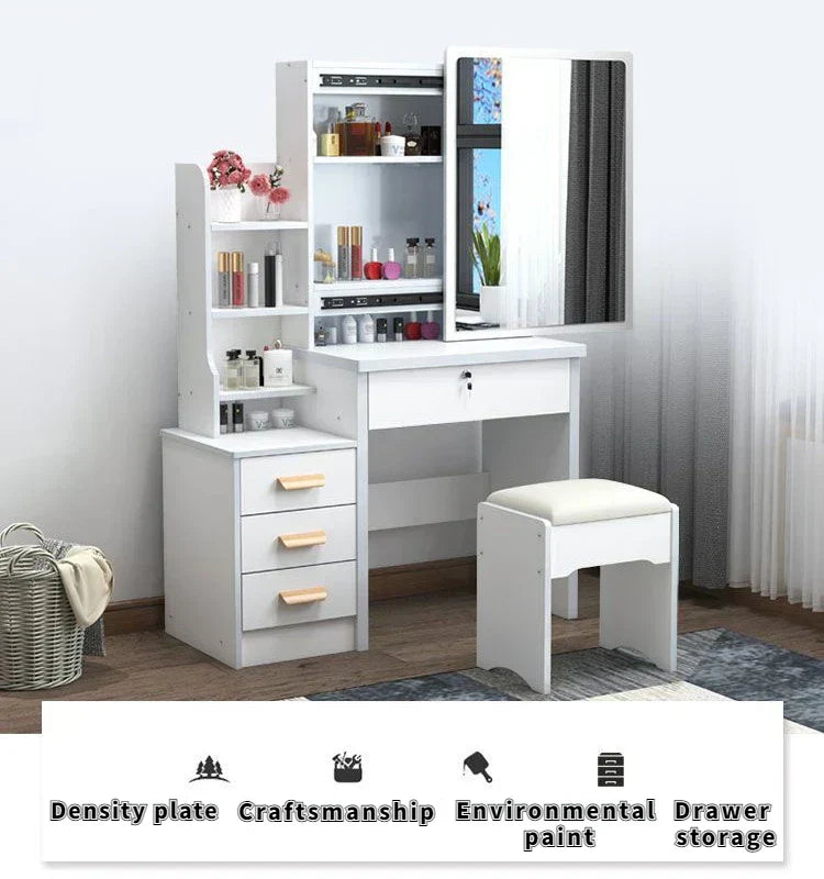 Elegance in Simplicity: White Dressing Table Set with Sliding Mirror & Ample Storage