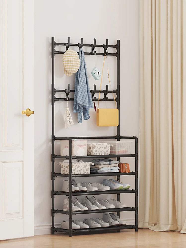 Stainless Steel Coat & Shoe Rack (8-Hook 5-Tier)