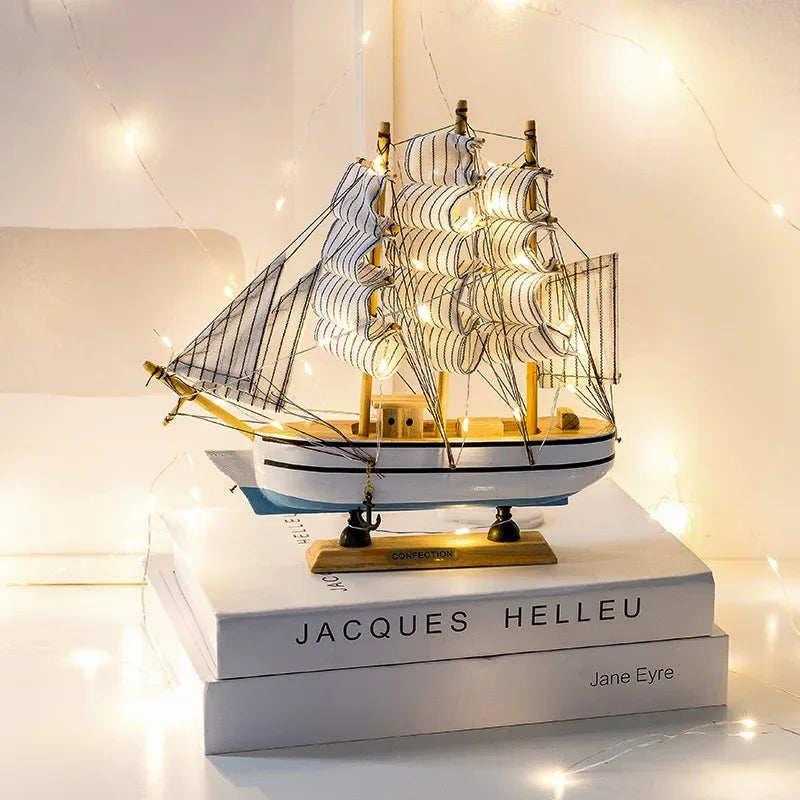Handcrafted Wooden Sailboat Model - Nautical Decoration Craft (23cm)