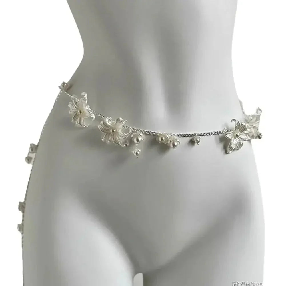 Retro Multilayer Pearl Waist Chain Belt Women (C)