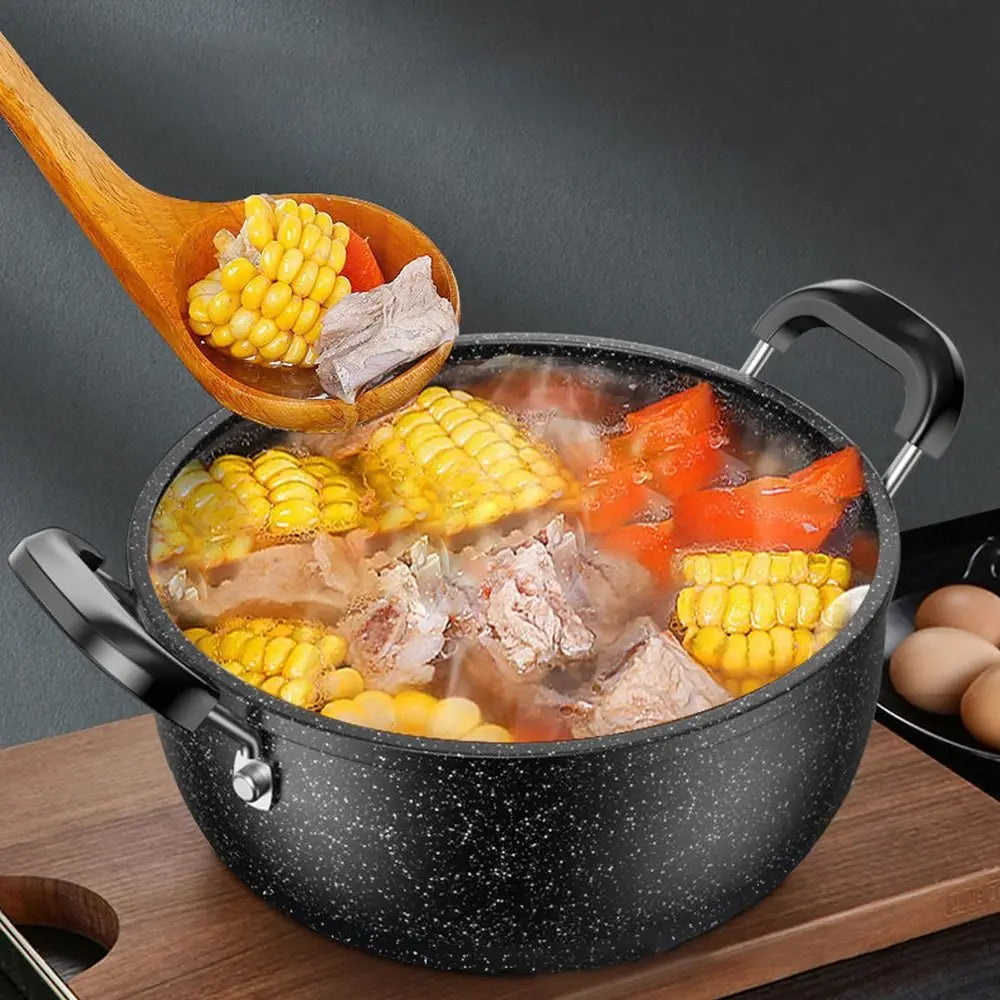 Maifan Stone Non-Stick Soup Pot with Lid Dual-Handle Cookware Black