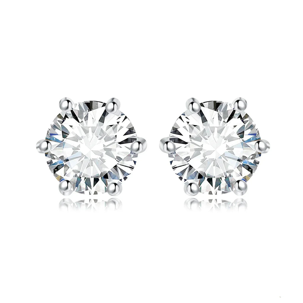 Earrings Stud Round 5A Zirconia Silver for Women (Silver)
