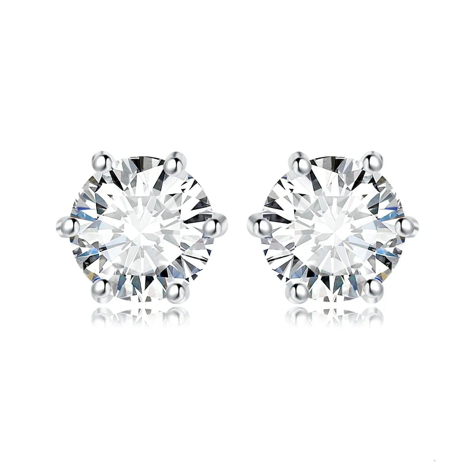 Earrings Stud Round 5A Zirconia Silver for Women (Silver)