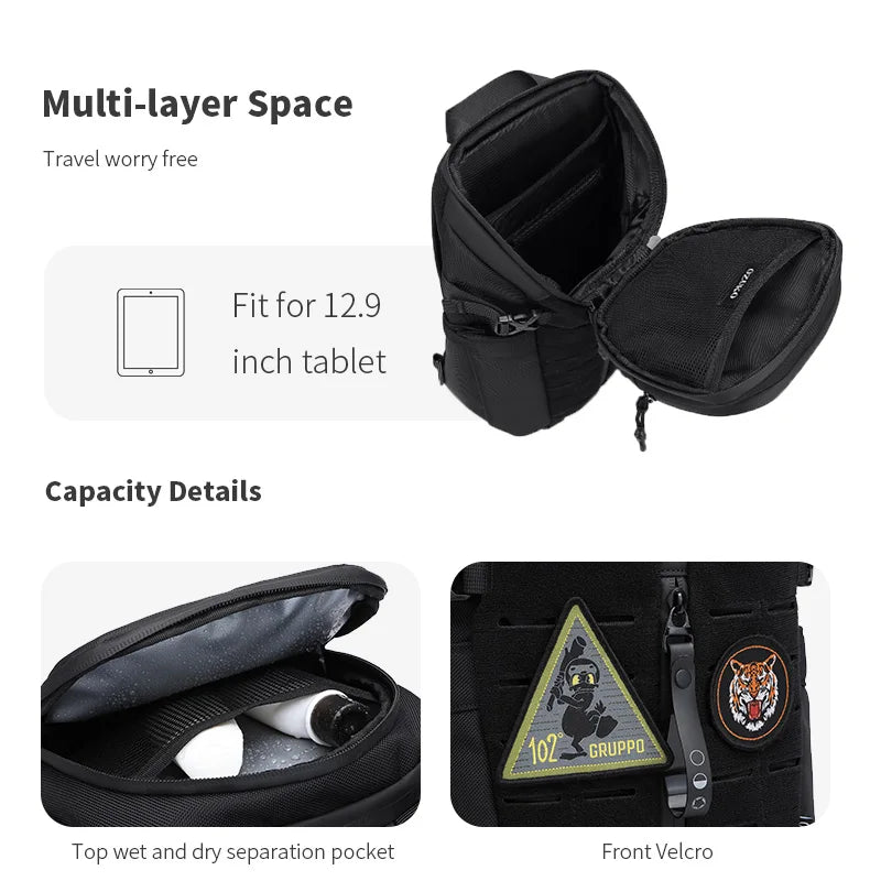 Waterproof Oxford Sling Crossbody Chest And Shoulder Bag Black