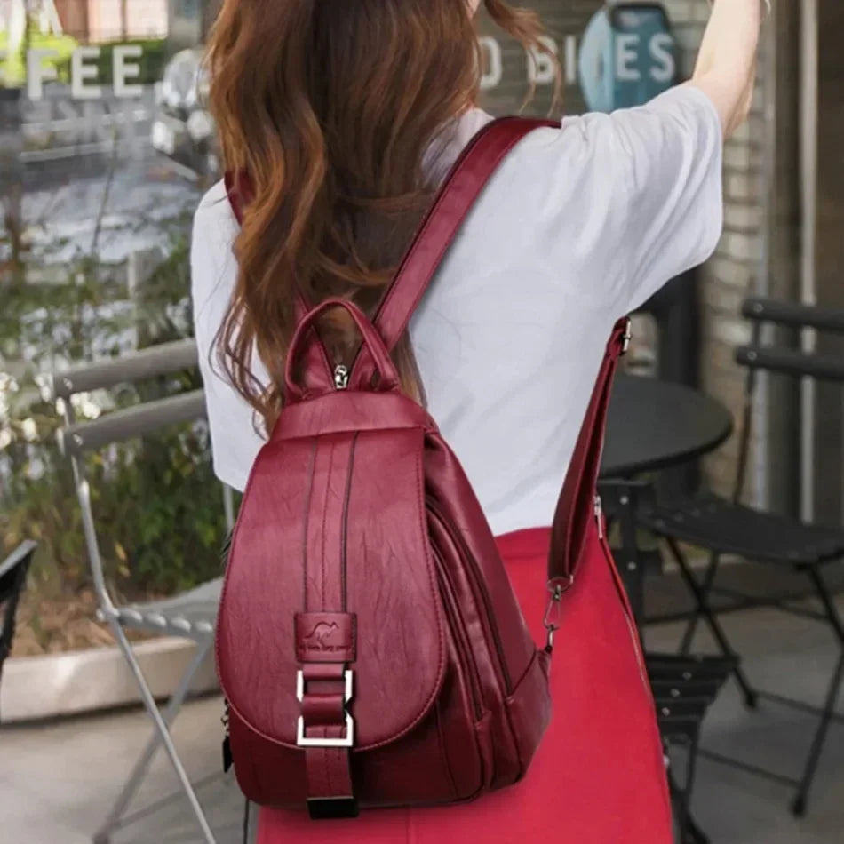Vintage Leather-Style Travel Backpack