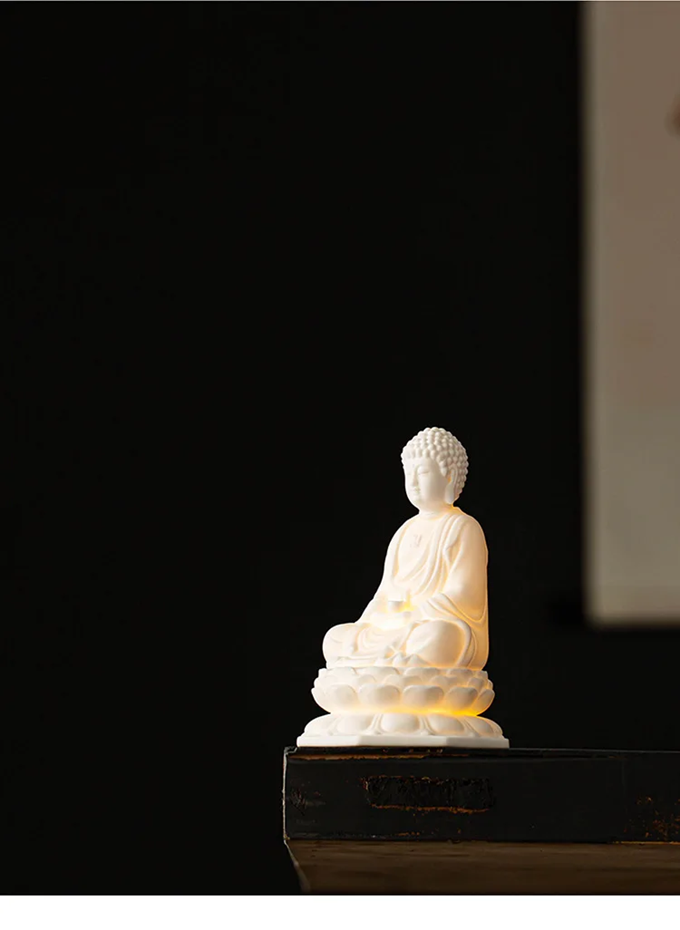 Ceramic Buddha LED Lamp: Tranquil Dhyana Sculpture