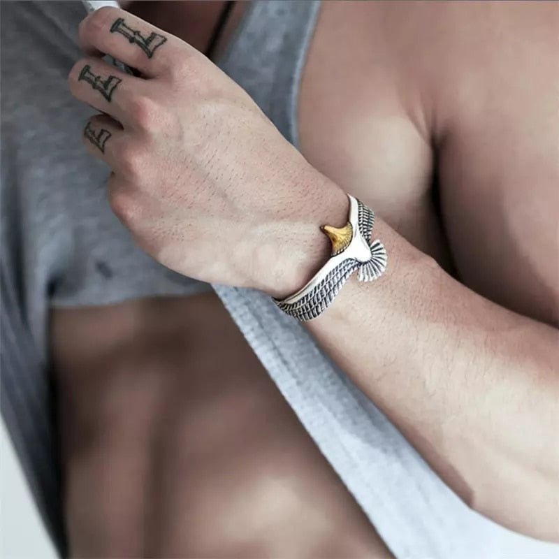 Viking Eagle Cuff Bracelet Valentines Day Gift for Boyfriend Adjustable Open Tribal Wildlife Jewelry Indian Eagle Wing Bracelet