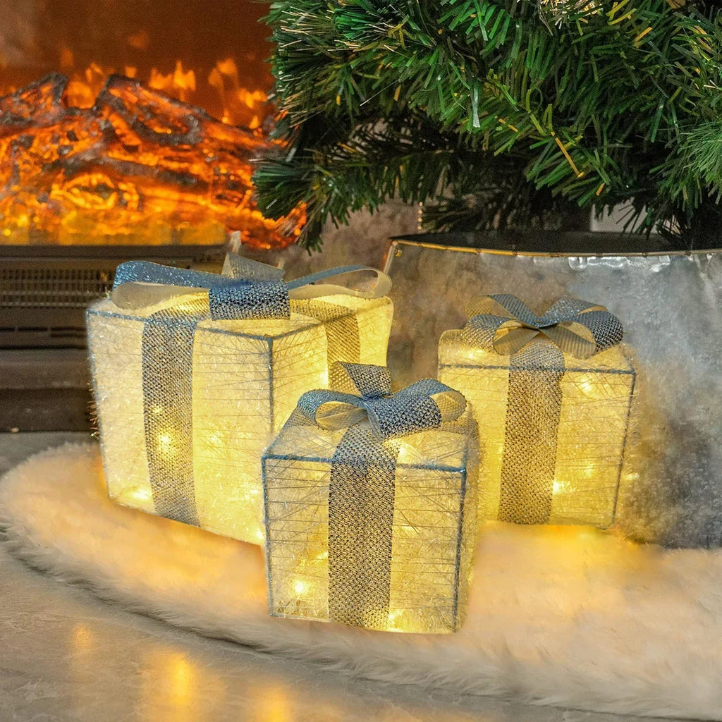 Set Of 3 Led Christmas Lighted Gift Boxes