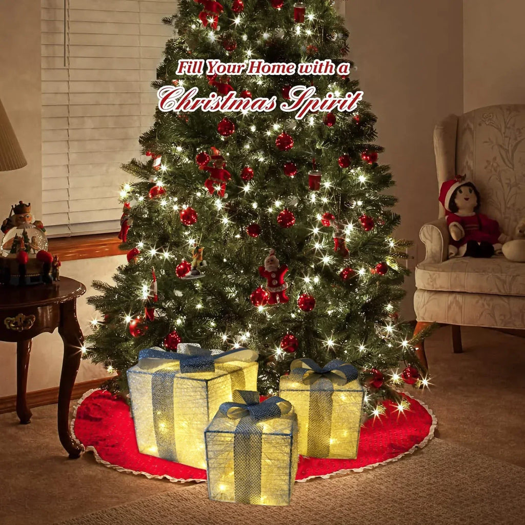 Set Of 3 Led Christmas Lighted Gift Boxes