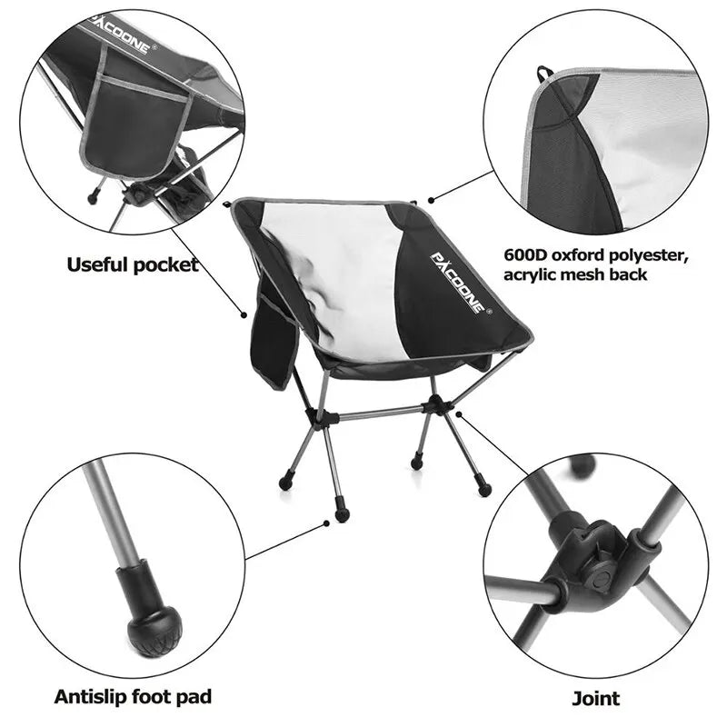 Folding Aluminum Camping Chair Portable High-Load Outdoor Seat Black