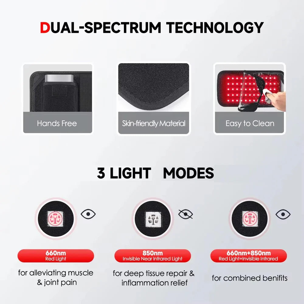 60-LED Red Infrared Light Therapy Belt Black