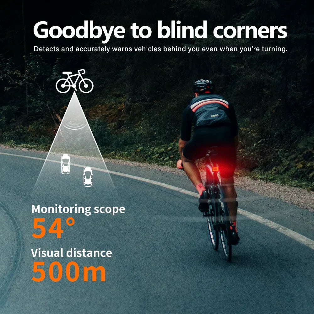 Smart Bicycle Radar Tail Light AI Brake Sensing Black